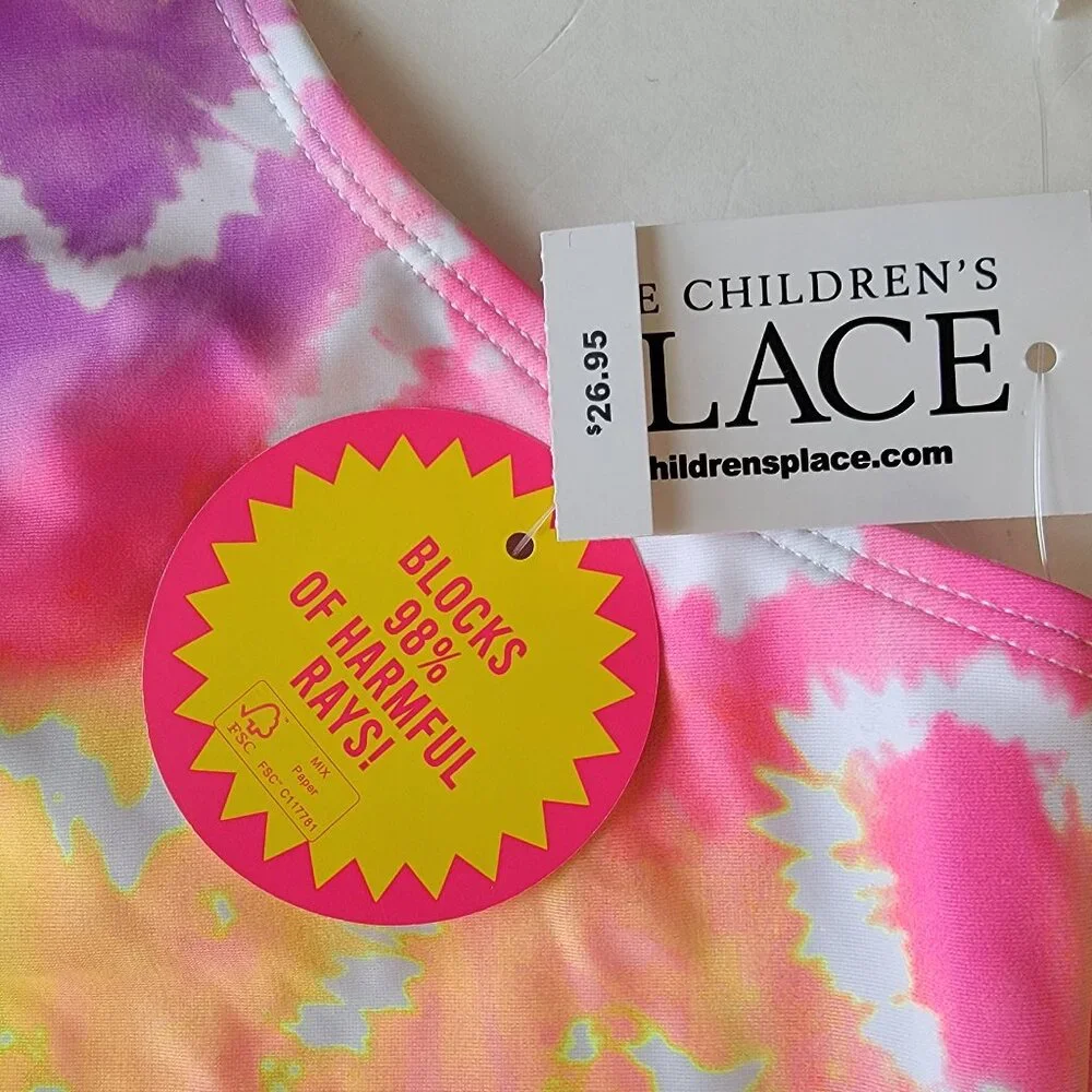 NWT The Children's Place Girls Tie Dye Heart 2-Piece Tankini Swimsuit XL 14
